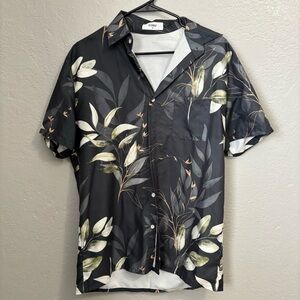 Leafy Black Button-Up Shirt